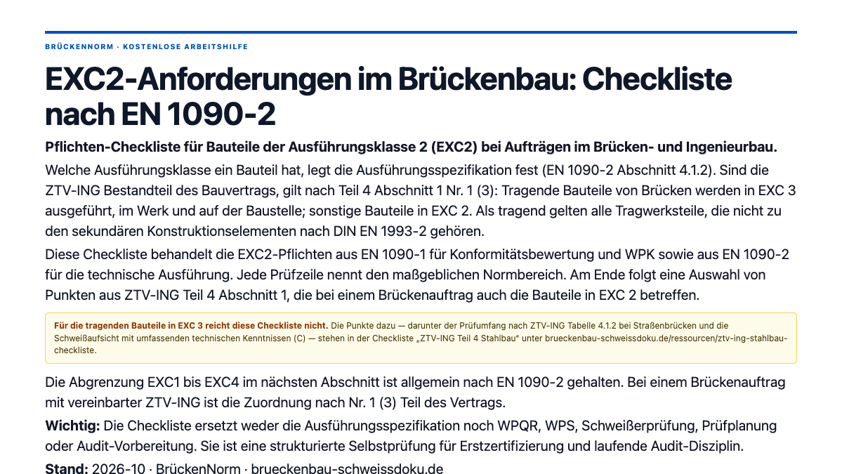 Vorschau: EXC2-Anforderungen im Brückenbau: Checkliste nach EN 1090-2 (PDF)